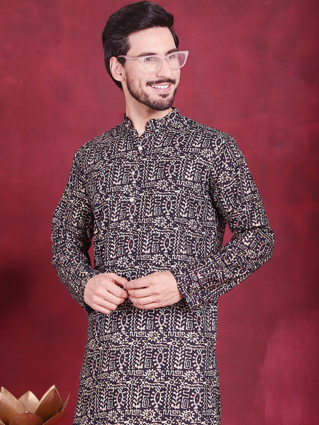 Jompers Men's Digital Printed Kurta - Navy Blue