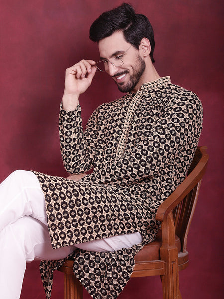 Jompers Men's Sequins Embroidered Kurta - Black