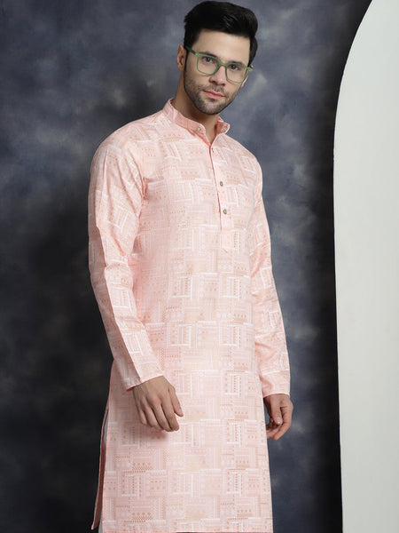 Jompers Men's Printed Kurta - Peach