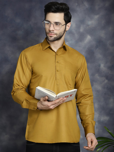 Jompers Men's Mustard Solid Short Kurta