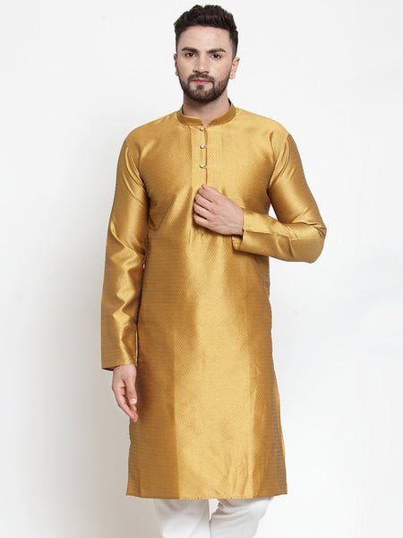 Jompers Men Mustard & White Self Design Kurta Only