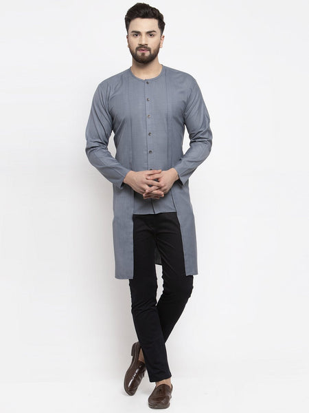 Jompers Men Grey Solid high-low Kurta