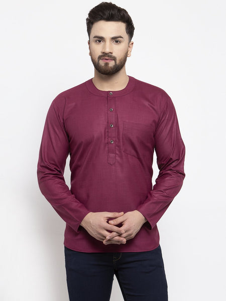 Jompers Men Purple Solid Straight Short Kurta
