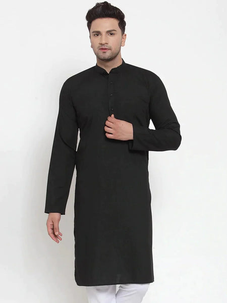 Jompers Men's Black Cotton Solid Kurta Only