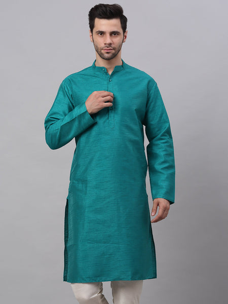 Jompers Men's Solid Dupion Silk Kurta - Teal