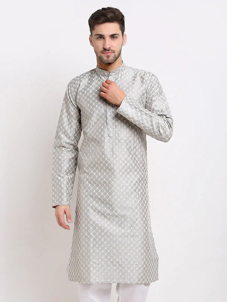 Jompers Men's Grey Chikankari Kurta Only
