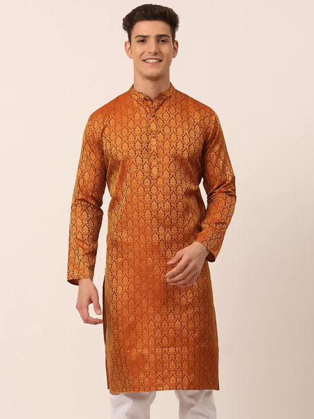 Jompers Men's Woven Design Jacquard Kurta - Maroon
