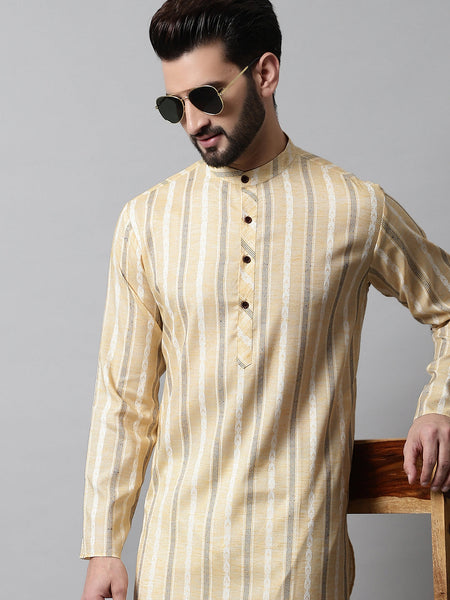 Jompers Men's Beige Geomatric Printed Kurta