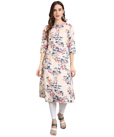 Vamika Cream French Crepe Printed Party Wear/Casual Wear Kurti (K1057 M)
