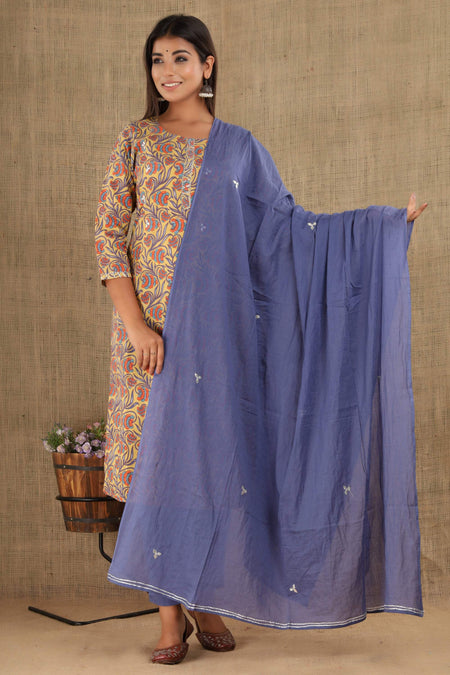 Kaajh Women's Blue Yellow Floral Print Suit Set