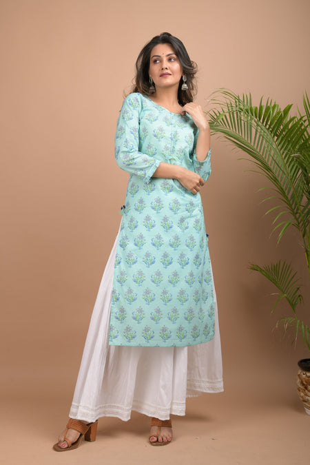 Kaajh Women's Sky Blue Floral Print kurta