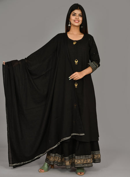 Kaajh Women's Black Metal Embellishment Printed Suit Set
