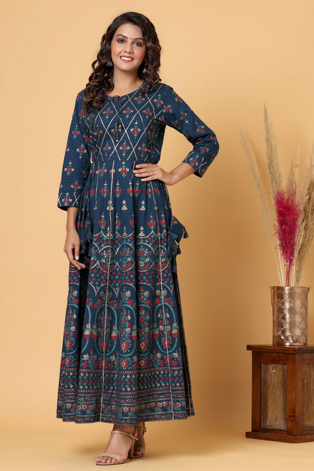 Kaajh Women's Blue Embellishment Printed Anarkali Kurta
