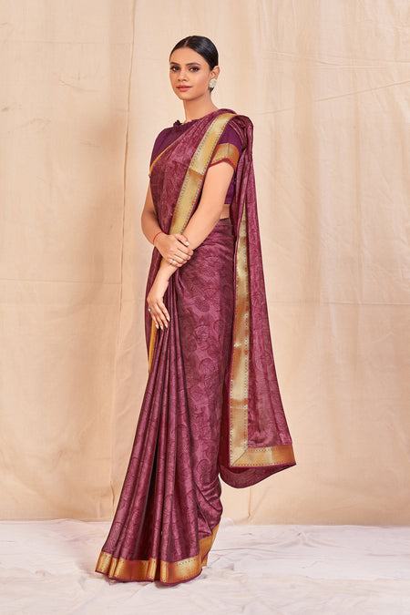 Vamika Wine Designer Cadbury Chiffon Banarasi Lace Saree