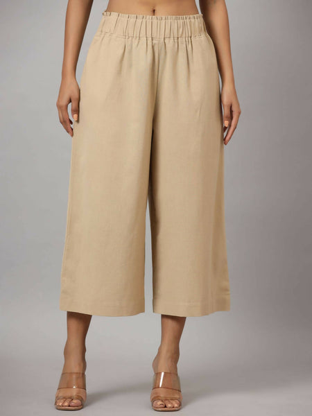 Juniper Women's Beige Cotton Flex Flared Culottes