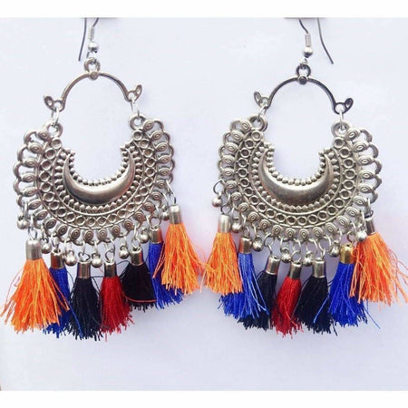 MS Fashion India Afghani Multi Color Silk Threads Design Hanging Earrings