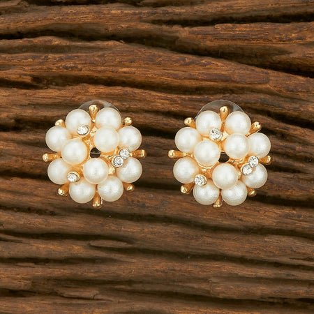 Joban Fashion Women Brass Golden White Ad Earrings