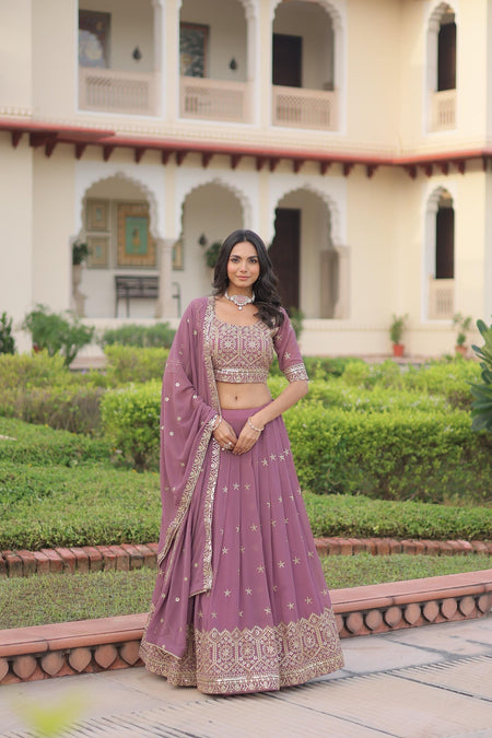 Prazu Fashion Onion Pink Georgette With Sequins & Zari Multi Embroidered Lehenga