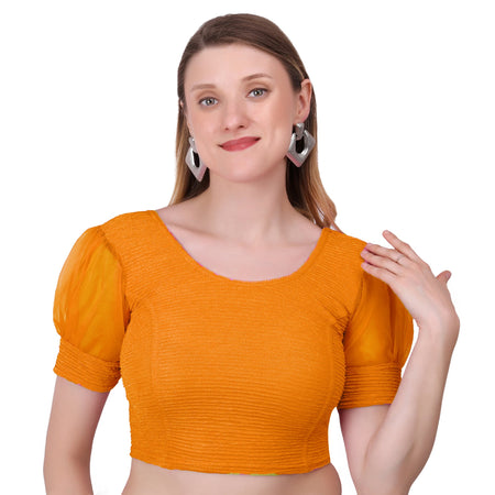 Vamika Cotton Lycra Stretchable Fabric Mustard Balloon Sleeves Blouse