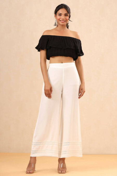 Juniper Women White Rayon Solid Straight Palazzo