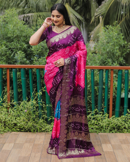 Anaita Pink Woven Design Pure Bandhej Soft Silk Saree