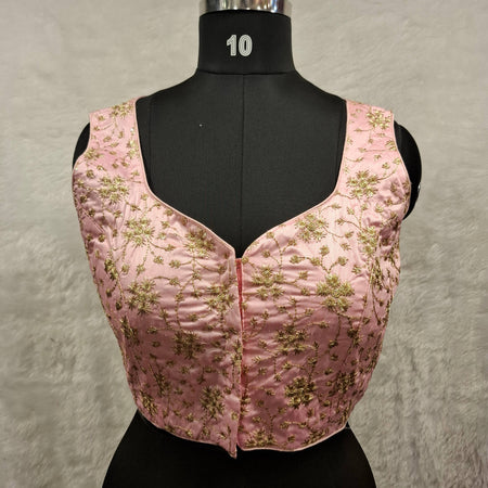 Kia Fashions Baby Pink Golden All Over Embroidered Readymade Blouse