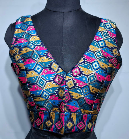 Kia Fashions Navy Blue Multi Color Weave Readymade Blouse