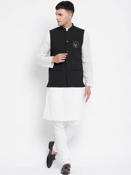 Even Apparels Black Pure Cotton Nehru Jacket With Eid Insignia PW668