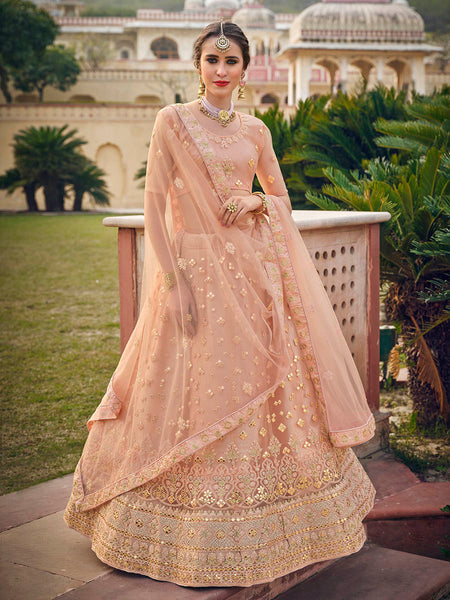 Myra Blush Net Heavy Embroidered Designer Lehenga