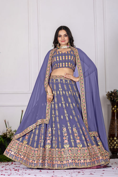 Lehenga Mart Rosy Purple Georgette Desigenr Wedding Lehnega Choli