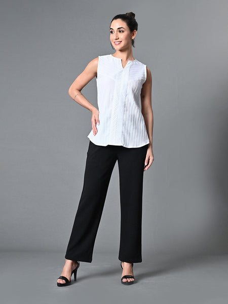 Myshka Women's Keyhole Neck Sleeveless Top in White Color