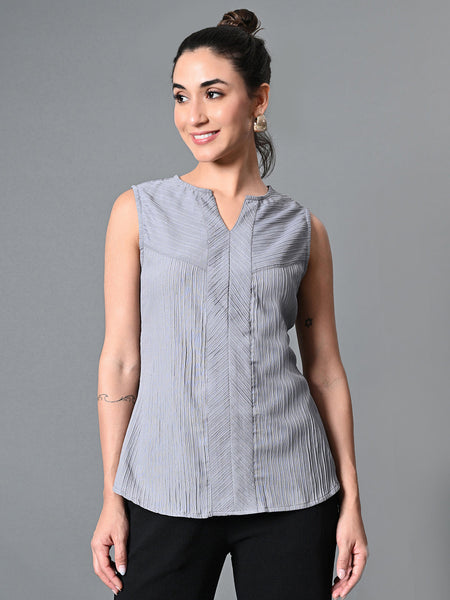 Myshka Women's Keyhole Neck Sleeveless Top in Grey Color