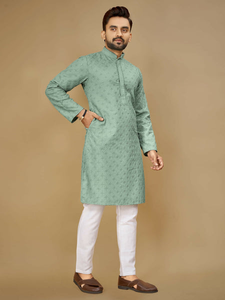 Anaita Sea_Green Embroidered Rayon Straight Kurta