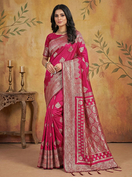 Anaita Magenta Silk Blend Woven Saree With Blouse