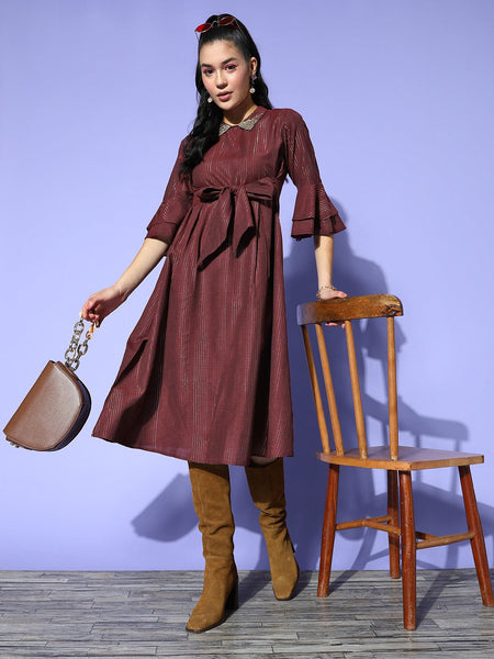 Yufta Maroon Peter Pan Collar Dress