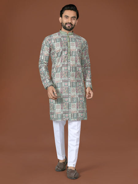 Anaita Mehendi Lucknowi Silk Straight Kurta