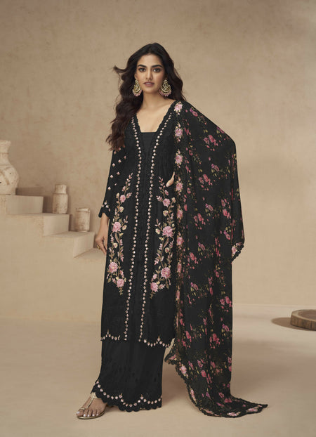 Anaita Black Chinon Readymade Suit with Embroidery Sequence Work