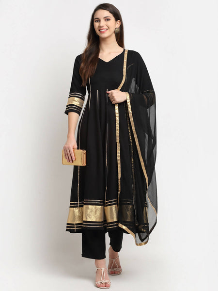 Rudra Bazaar Black Anarkali Kurti & Pyjamas With Duppata