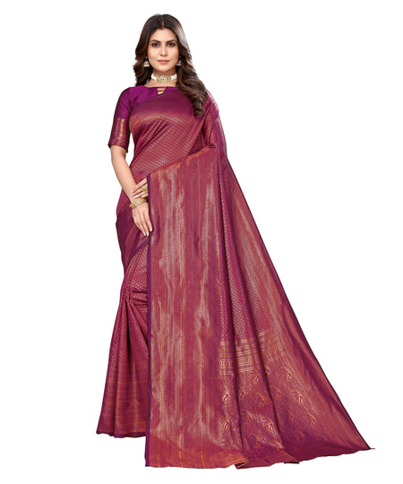 Vamika Weaving Banarasi Jacquard Purple Kanjivaram Saree