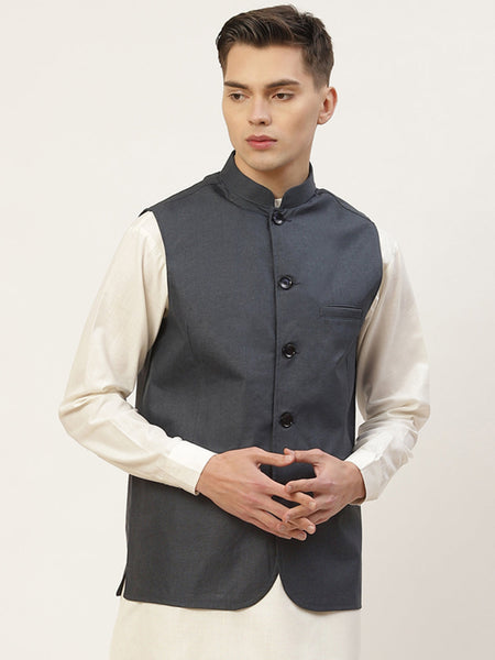 Jompers Men's Beautiful Teal Solid Nehru Jacket