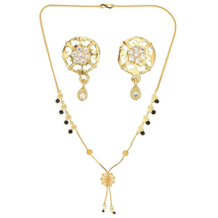 AanyaCentric Gold-Polished Short Mangalsutra Set with Earrings