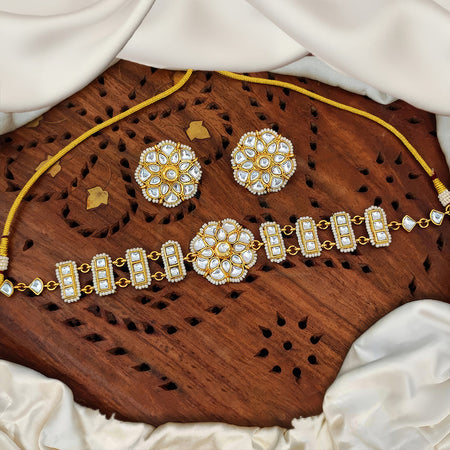 JS Fashion Antique High Gold Polish Fancy Design Party Wear Necklace Set