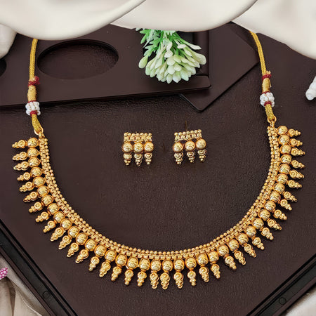 JS Fashion Antique Design High Gold Polish Short Necklace Set