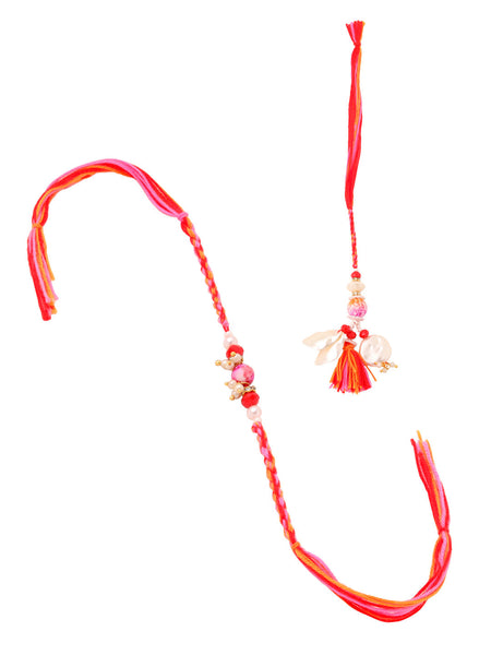 NVR Set of 2 Multicolor Artificial Stones & Beads Bhaiya Bhabhi Rakhi with Roli Chawal Chandan & Mishri