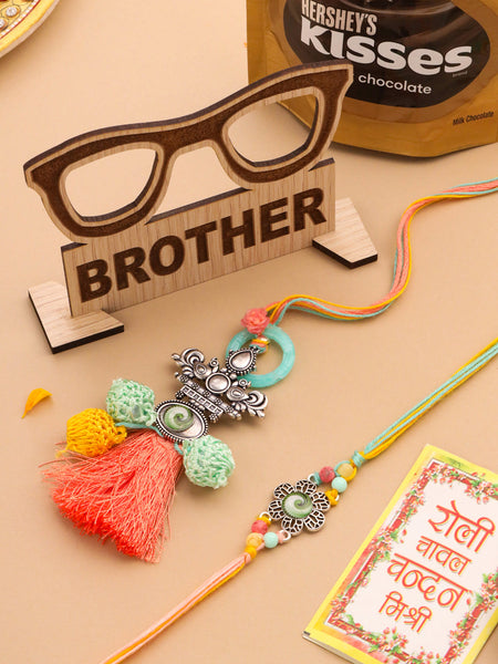 NVR Set of 2 Artificial Beads Traditional Bhaiya Bhabhi Pair Rakhi Combo