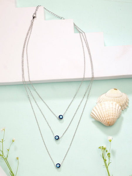 NVR Women's Silver-Plated Evil Eye Layered Chain
