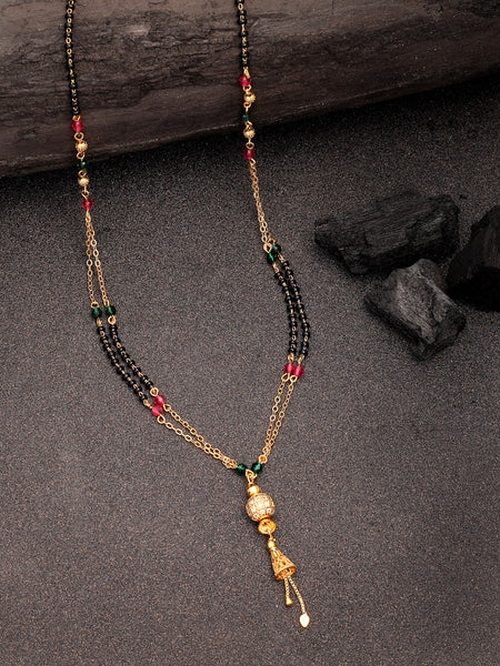 NVR Women's Gold-Polished Artificial Stones Studded & Beaded Mangalsutra