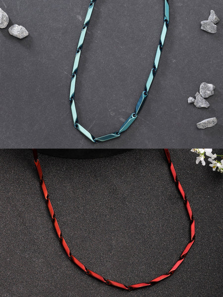 NVR Men Set of 2 Maroon & Green Rhodium-Plated Stainless Steel Chain