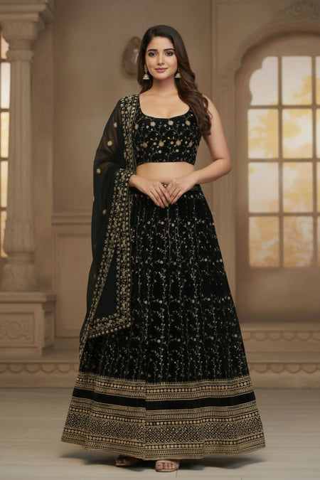 Lehenga Mart Designer Indian Wedding Lehenga Choli-Black