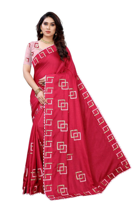 Vamika Red Dola Silk Embroidery Saree (MESHVI PINK)